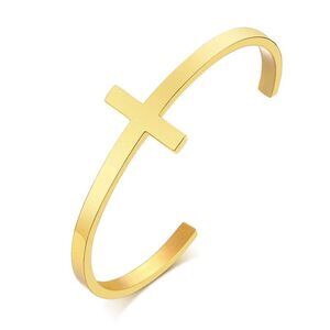 Sideways Crosss cuff Bracelet unisex in silver-gold and black
